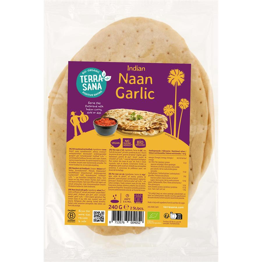 TERRASANA Indiaanse naan knoflook 2stk